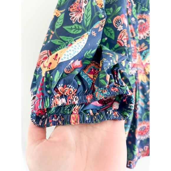 FARM Rio | Tropical Birds Blouse Navy Blue Multi | Sz S | Tropical Bold Vibrant - Picture 4 of 11